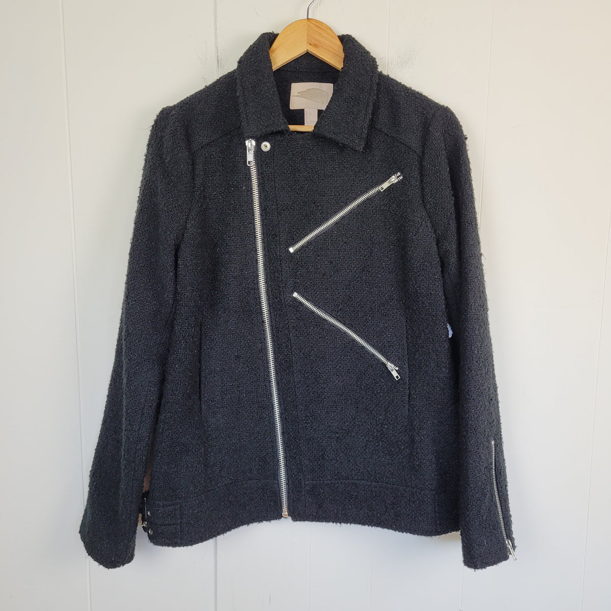 Black Bouclé Moto Jacket - Forever 21 (L)