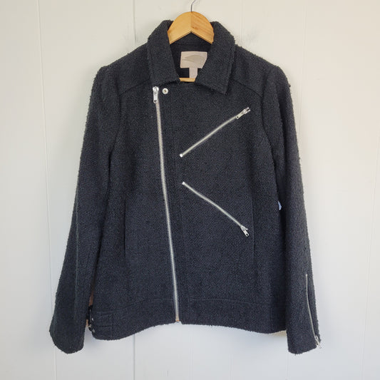 Black Bouclé Moto Jacket - Forever 21 (L)