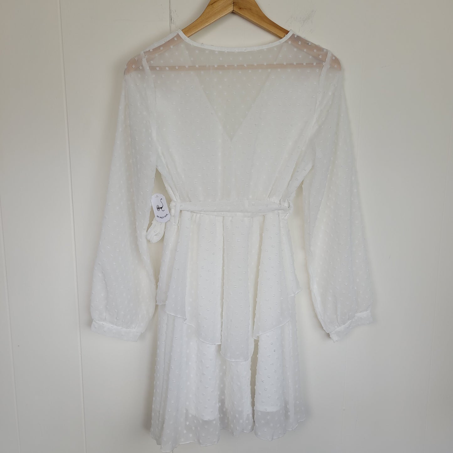 White Swiss Dot Wrap Mini Dress - Shein (Small)