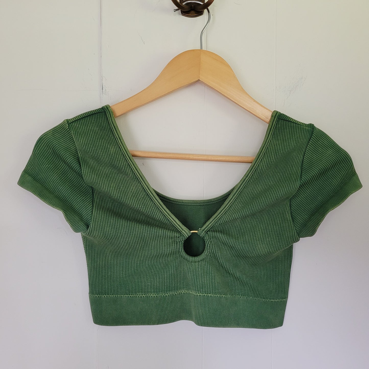Green Ribbed Cutout Crop Top - Aerie (Size M)