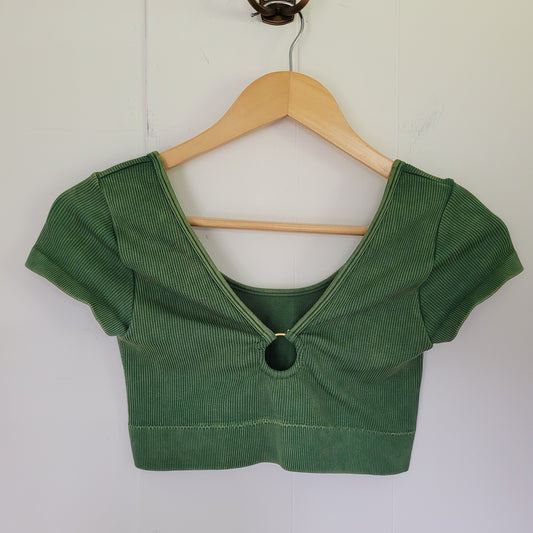 Green Ribbed Cutout Crop Top - Aerie (Size M)