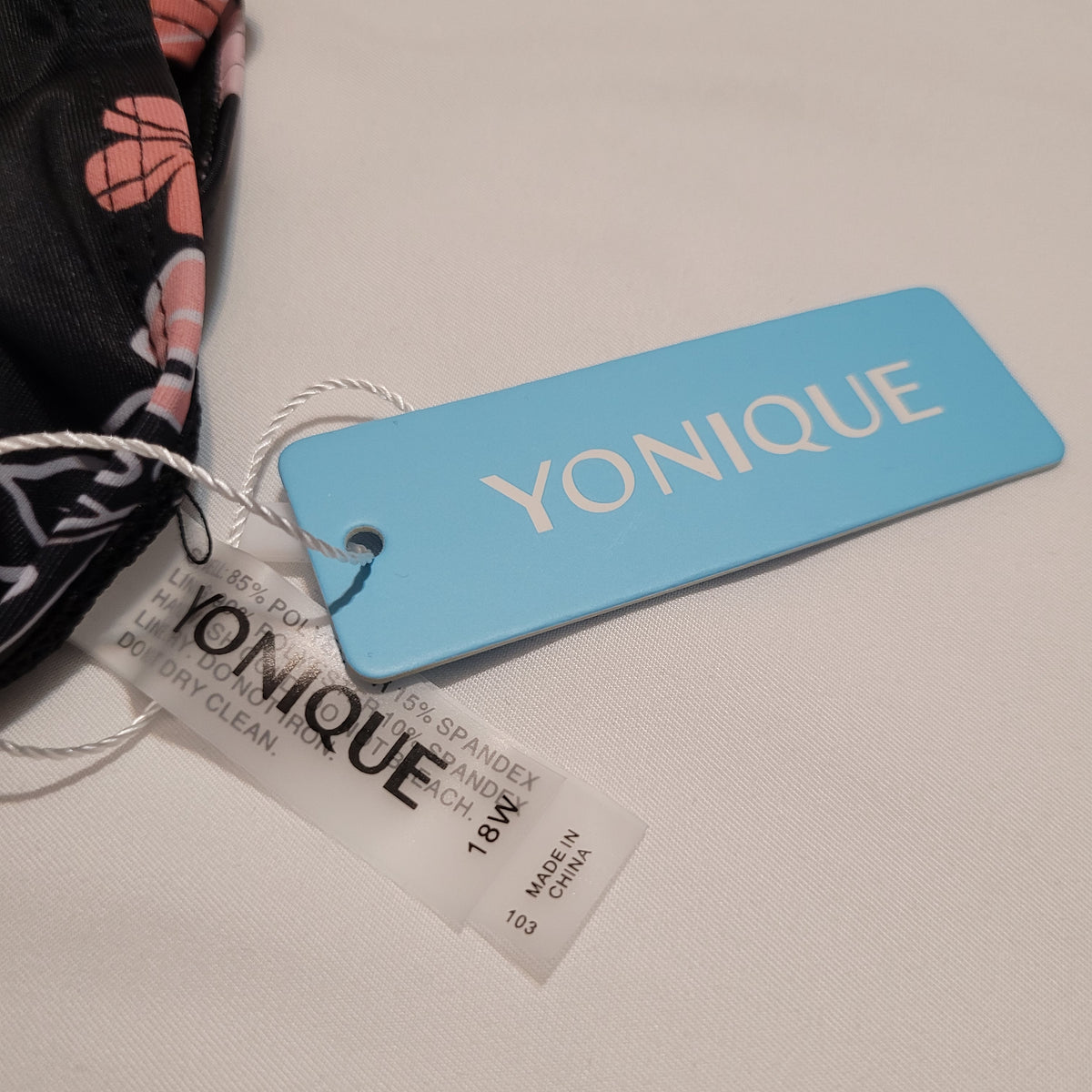 Black & Coral Floral Swim Top - Yonique (XXL/18W)