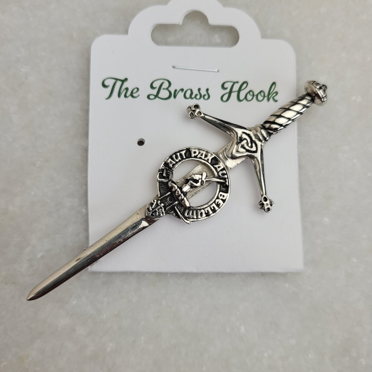 Scottish Claymore Sword Kilt Brooch - Antiqued Silver Tone (APS Scotland)
