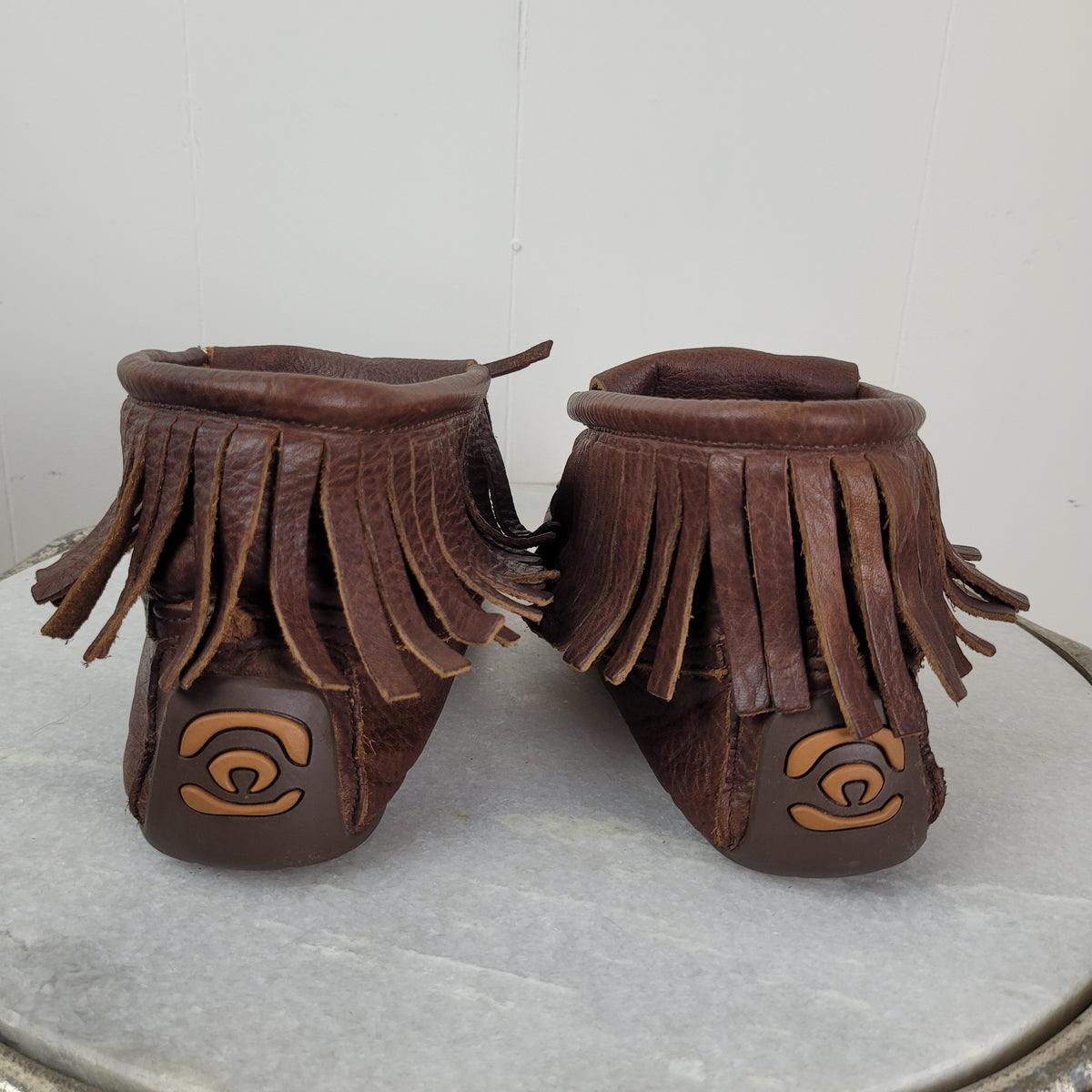 Brown Leather Fringe Ankle Moccasin Boots - Manitobah Mukluks (Size L11/M9)