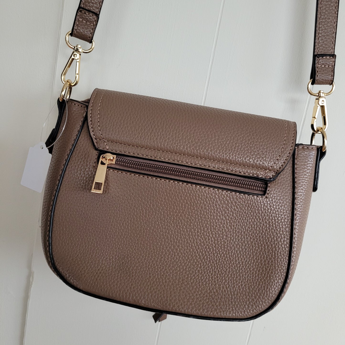 Taupe Crossbody Bag with Gold Hardware - Vieta
