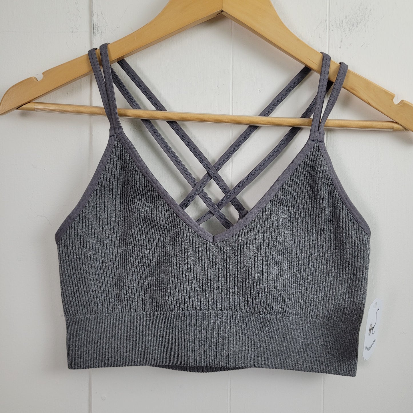 Grey Ribbed Strappy Sports Bra - Aerie (Size L)