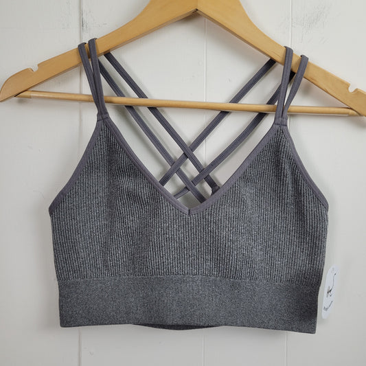 Grey Ribbed Strappy Sports Bra - Aerie (Size L)