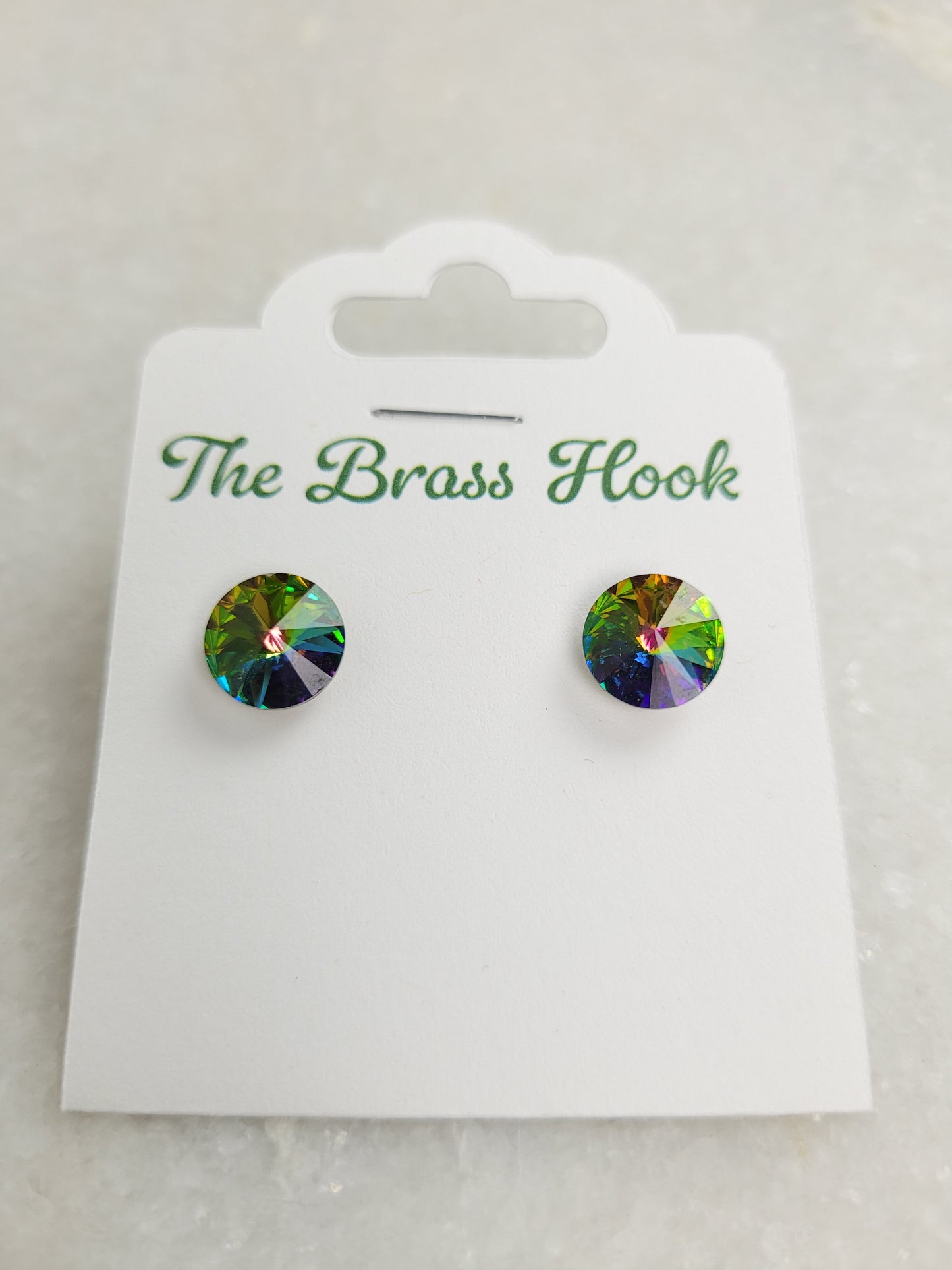 Rainbow Crystal Round Stud Earrings