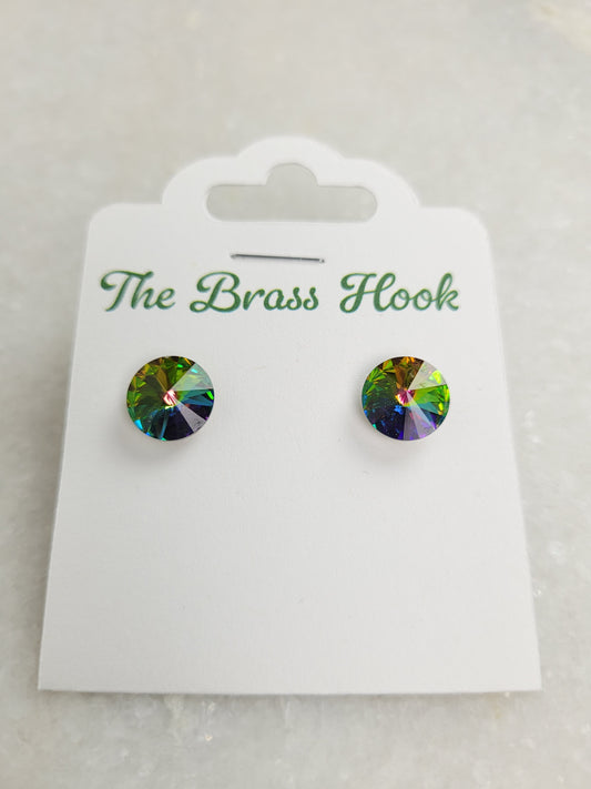 Rainbow Crystal Round Stud Earrings