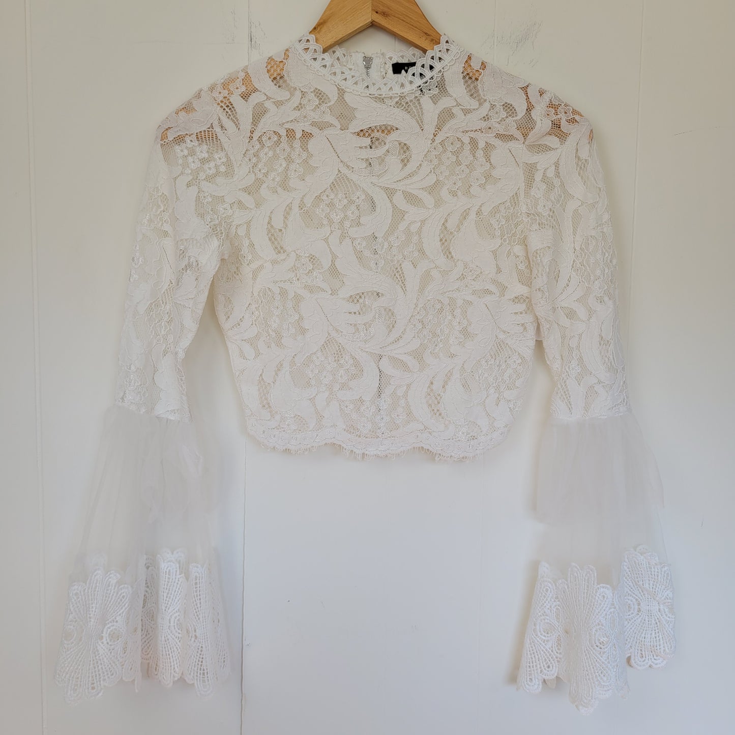White Lace Bell Sleeve Top - Revamped (XS)