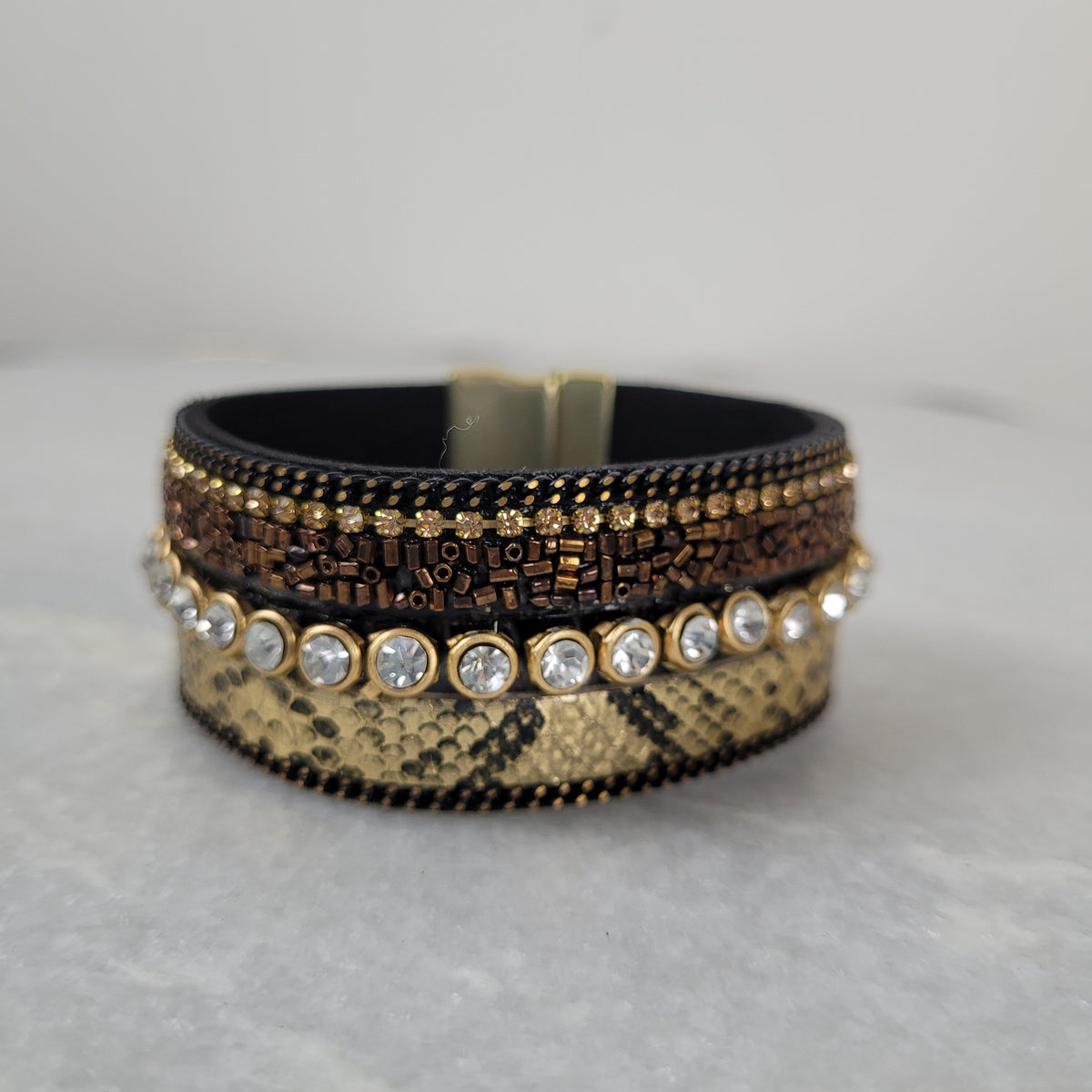 Tan Snake Print Crystal Magnetic Bracelet