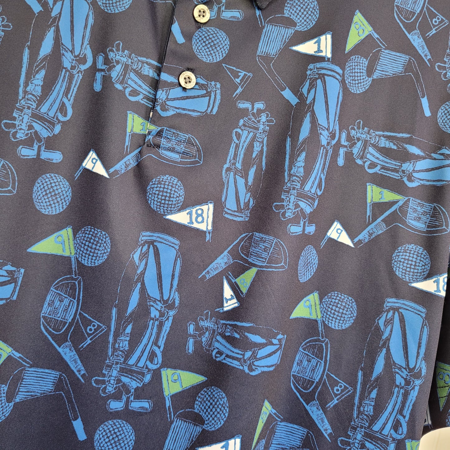 Navy Golf Print Performance Polo - PGA Tour Course Essentials (XL)