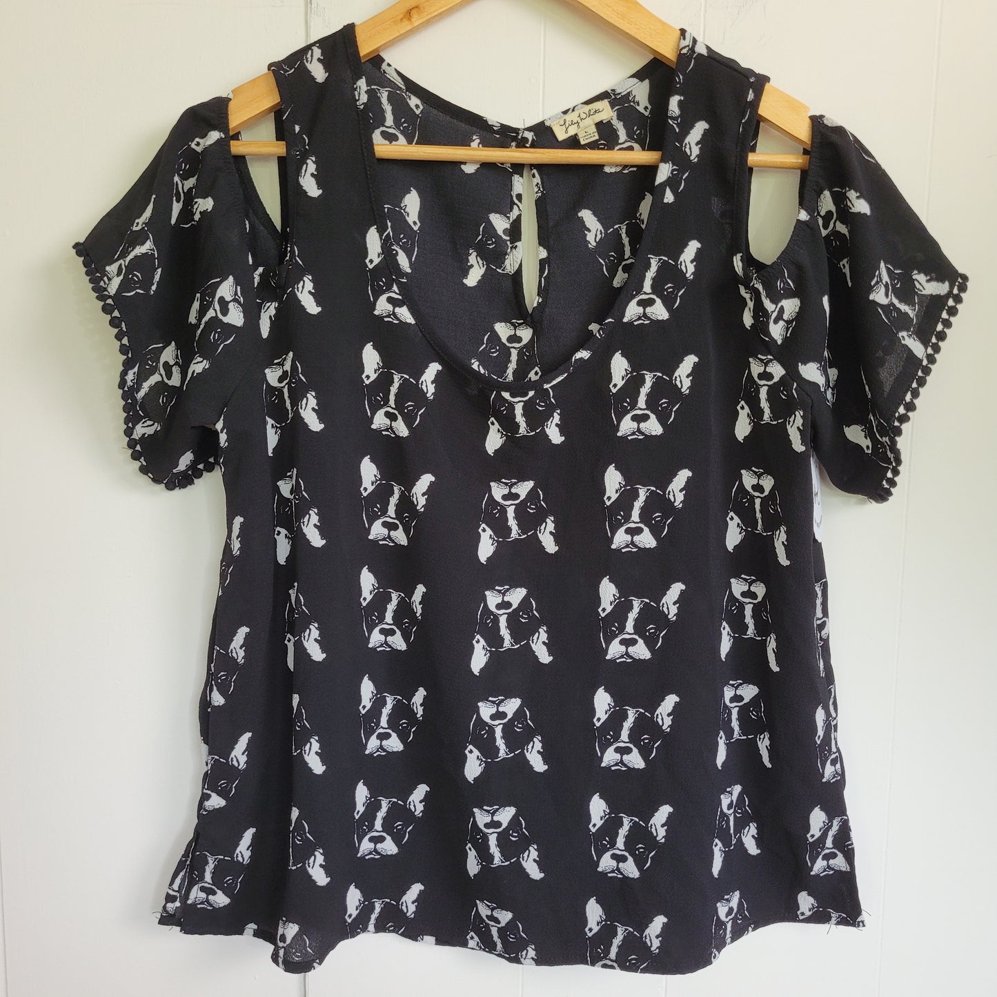 French Bulldog Cold Shoulder Blouse - Lily White (Large)