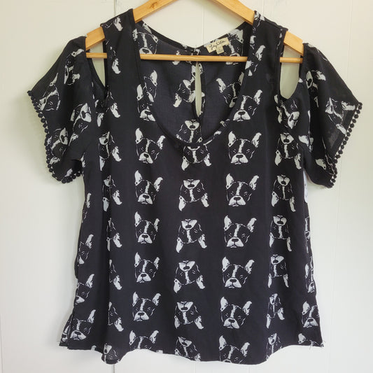 French Bulldog Cold Shoulder Blouse - Lily White (Large)
