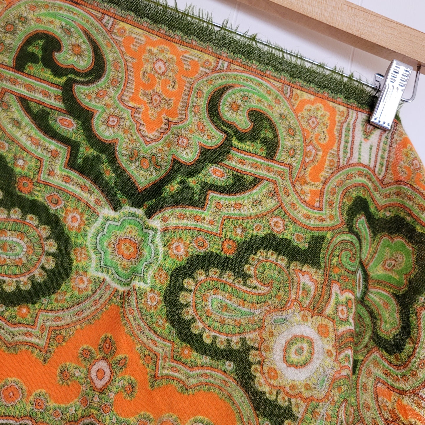 Green & Orange Vintage Wool Paisley Scarf