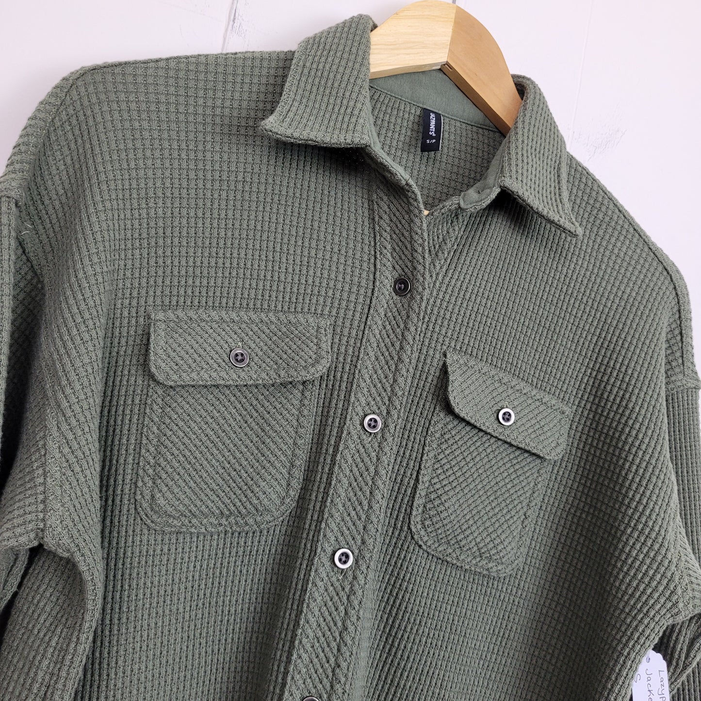 Olive Waffle Knit Shacket - Lazypants (Small)