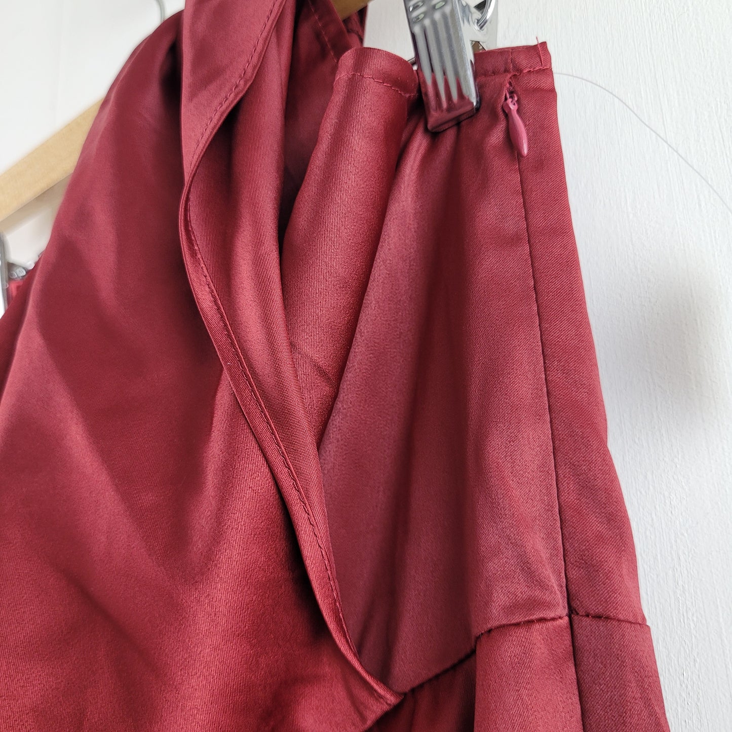 Burgundy One Shoulder Satin Midi Dress - CUPSHE (Medium)