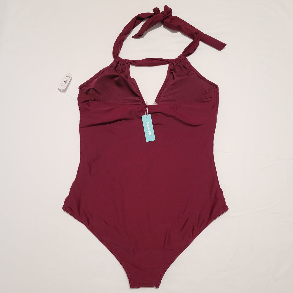 Burgundy Halter One-Piece Swimsuit - Aqua Eve (Size 18W)