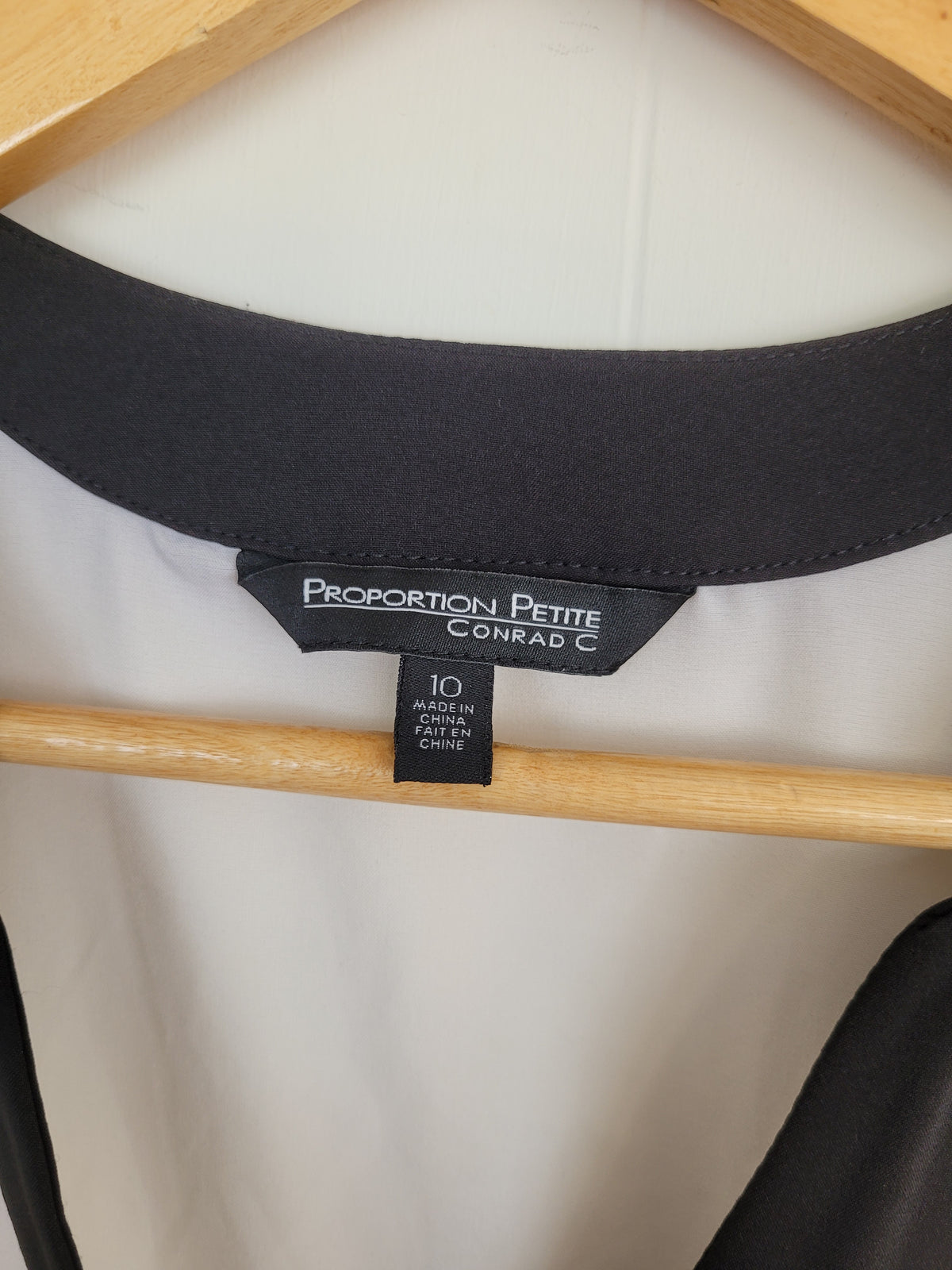 Proportion Petite Size 10 Black & Ivory Contrast Long Sleeve Blouse