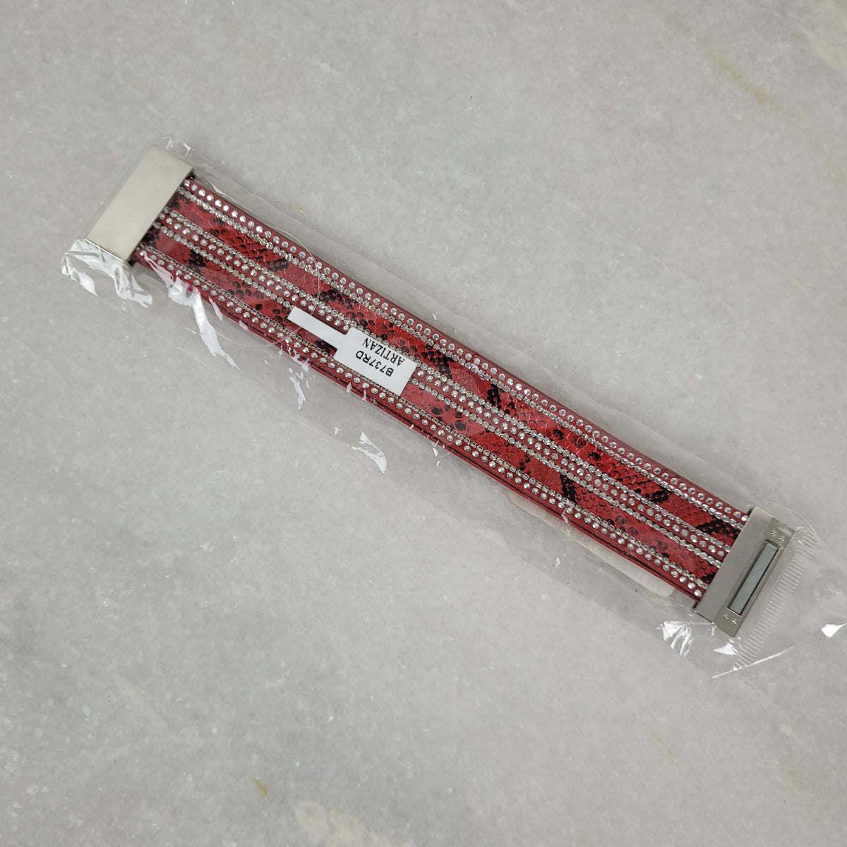 Red Snake Print Crystal Magnetic Bracelet