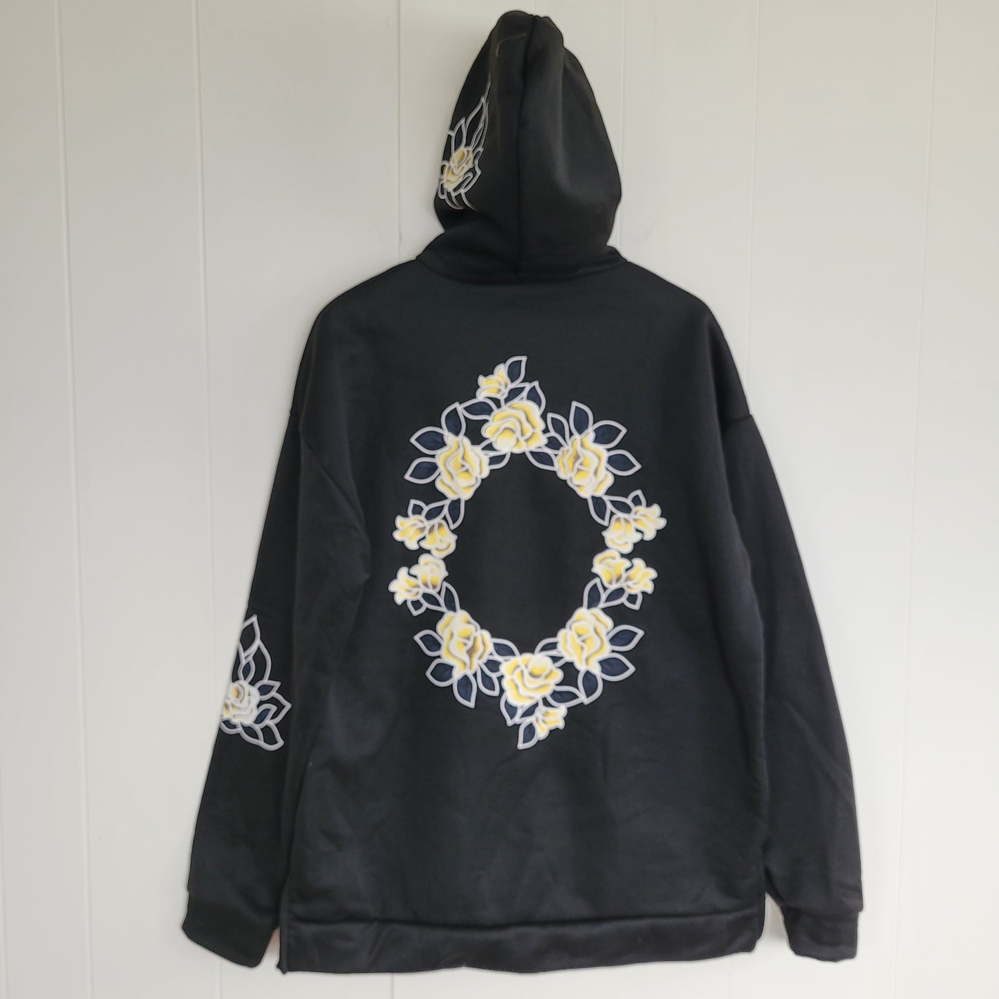 Black Floral Graphic Hoodie Oversized Style - Unbranded (Size XL)