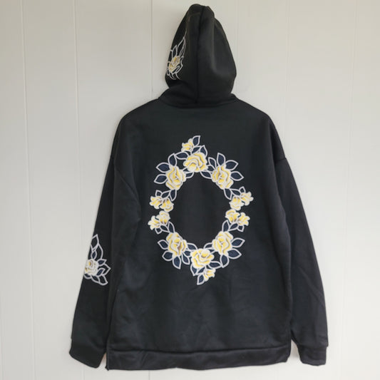 Black Floral Graphic Hoodie Oversized Style - Unbranded (Size XL)