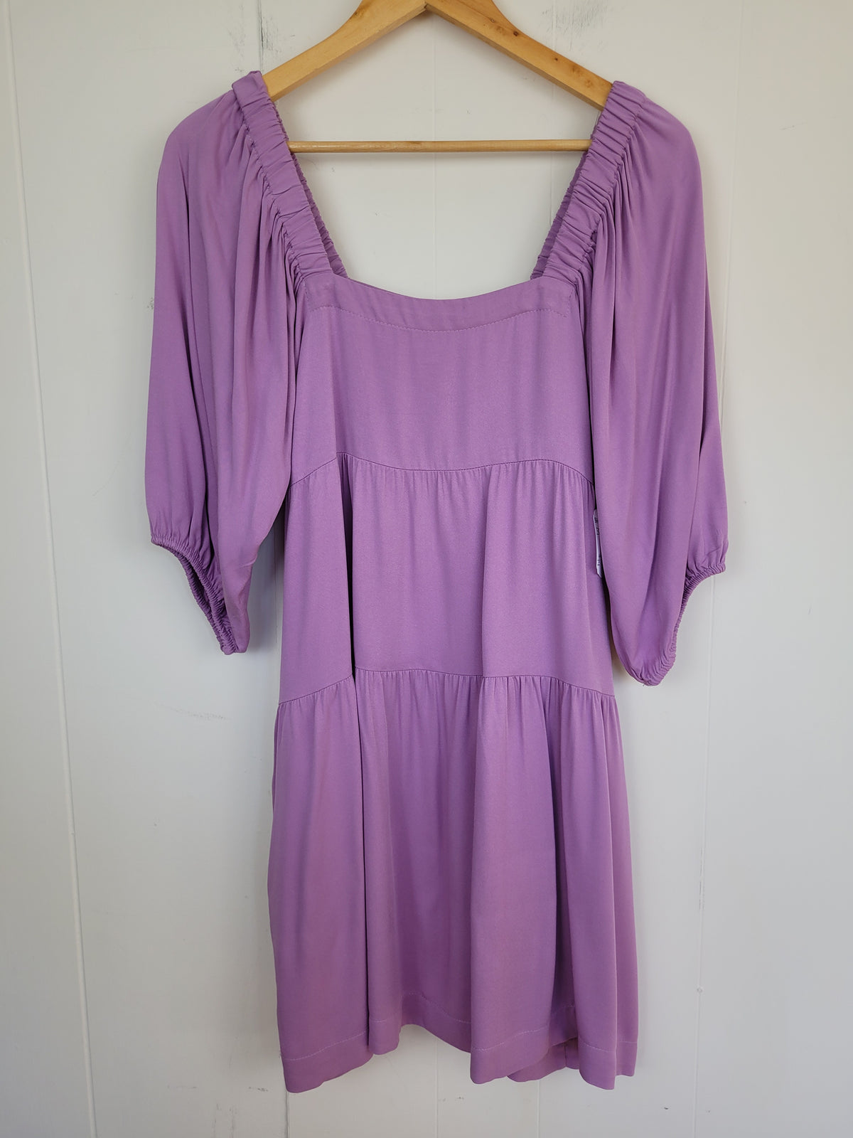 Shinestar Medium Purple Square Neck Tiered Mini Dress