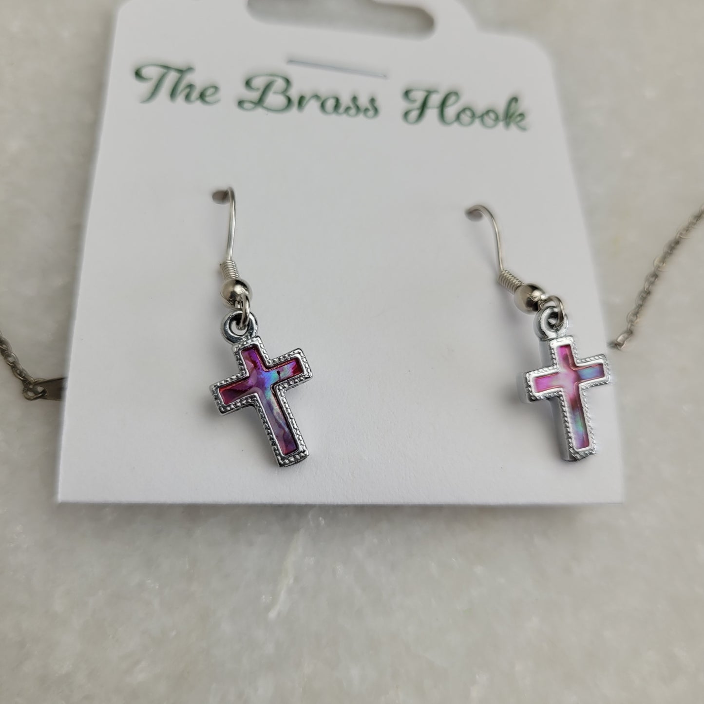 Pink Cross Necklace & Earring Set