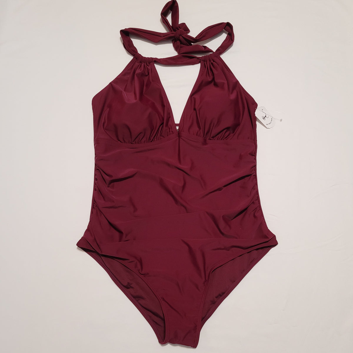 Burgundy Halter One-Piece Swimsuit - Aqua Eve (Size 18W)