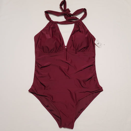 Burgundy Halter One-Piece Swimsuit - Aqua Eve (Size 18W)
