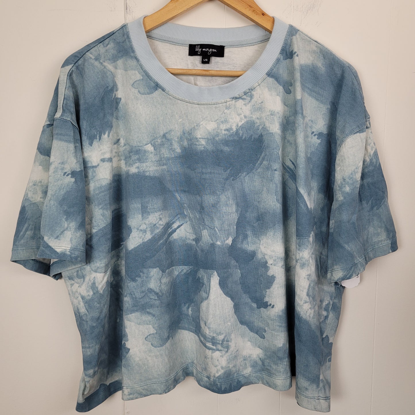 Blue Watercolor Print Boxy Tee - Lily Morgan (Large)