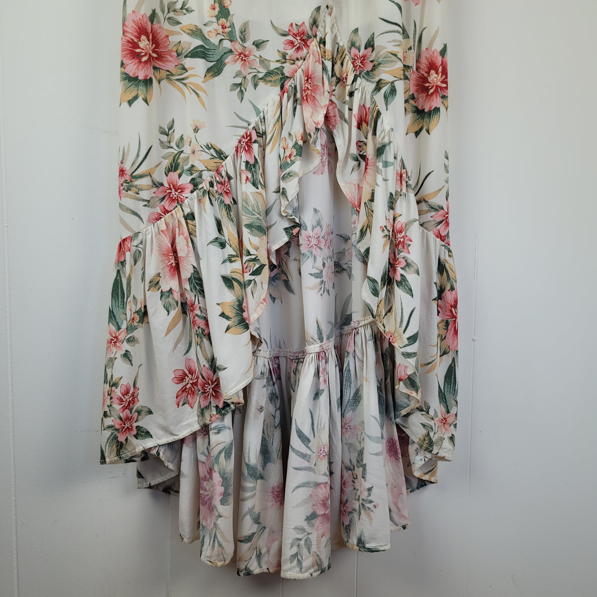 Cream Floral High-Low Maxi Skirt - American Eagle (M)