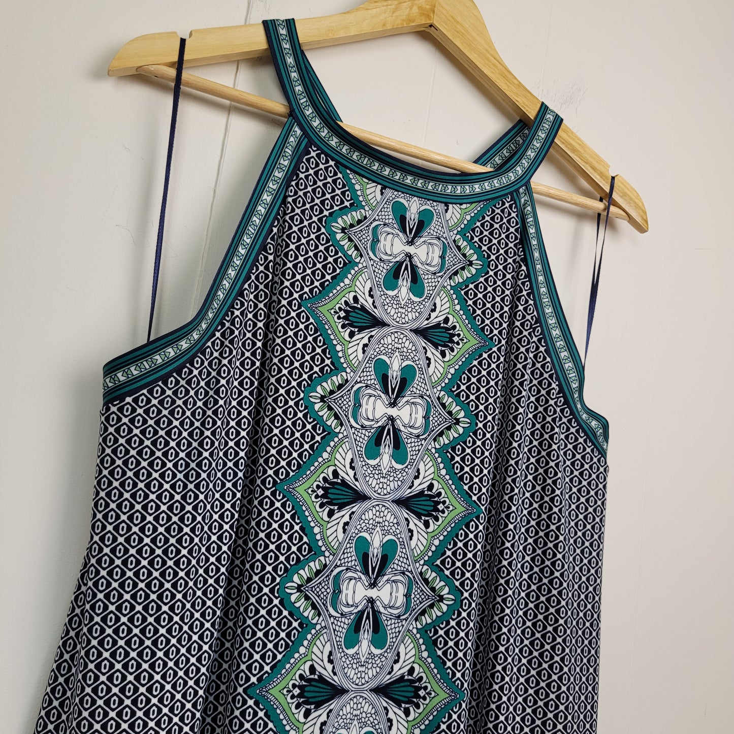 Navy & Teal Geometric Maxi Dress - Max Studio (Large)