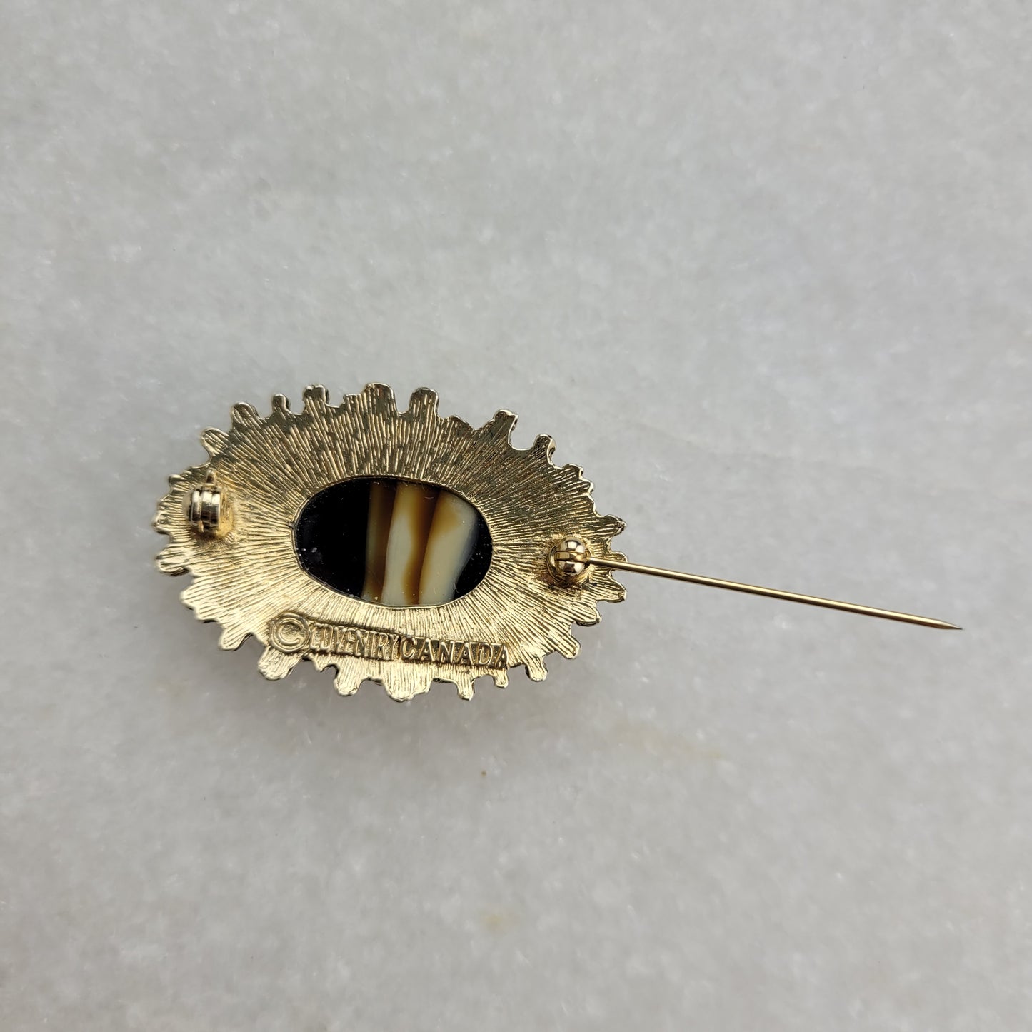 Vintage Sarah Coventry "Norwegian Wood" Faux Tiger's Eye Brooch (1970s)