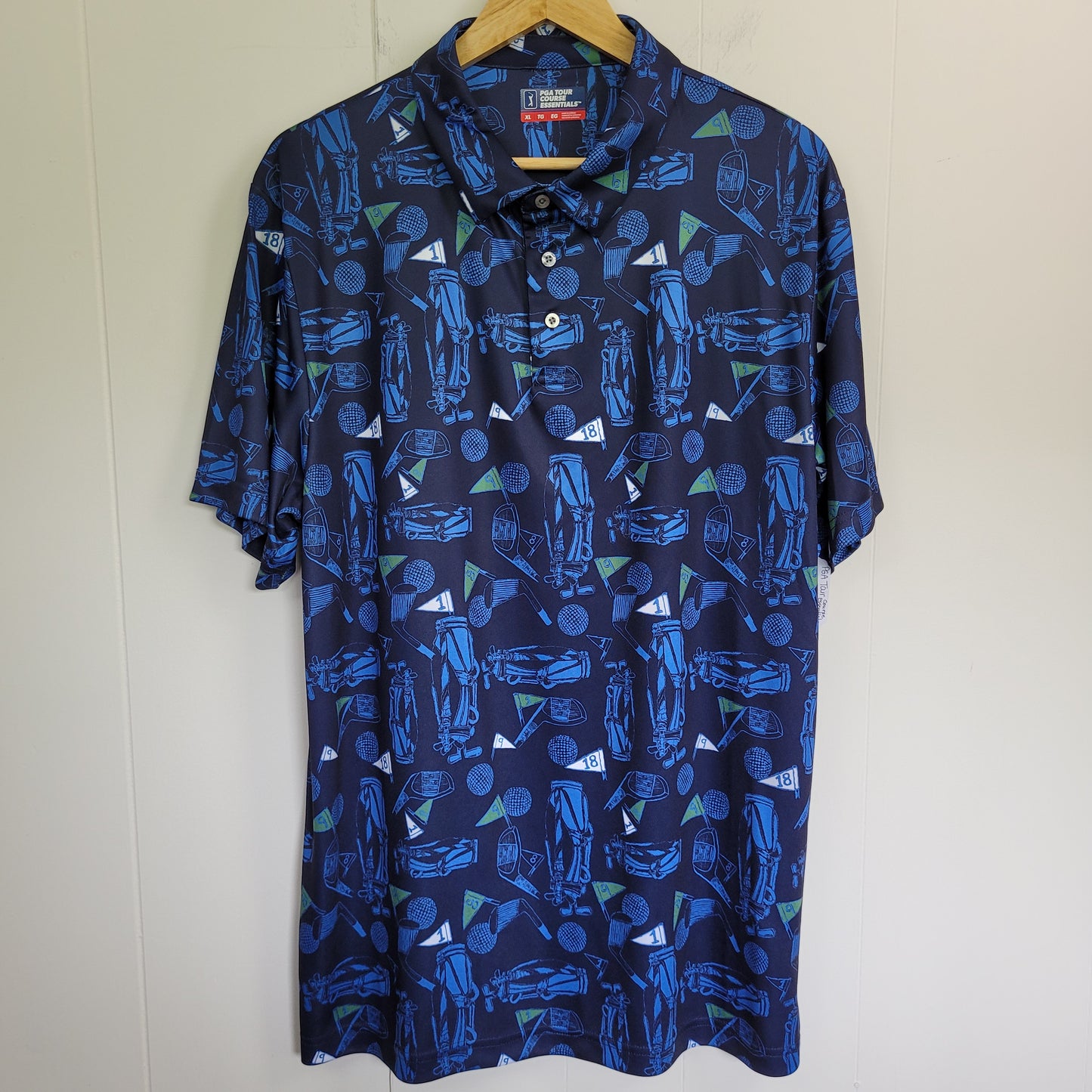 Navy Golf Print Performance Polo - PGA Tour Course Essentials (XL)