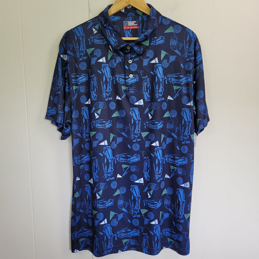 Navy Golf Print Performance Polo - PGA Tour Course Essentials (XL)