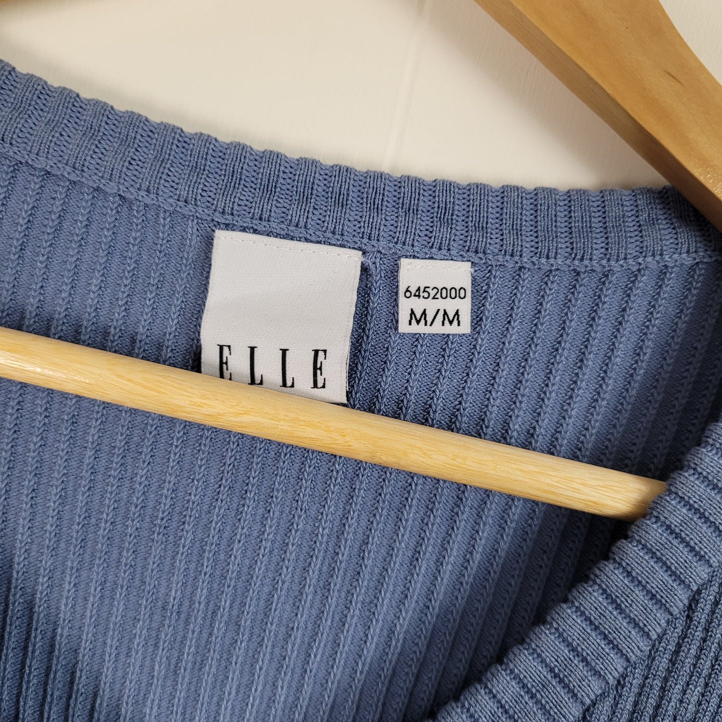 Dusty Blue Ribbed V-Neck Lightweight Sweater - ELLE (Medium)