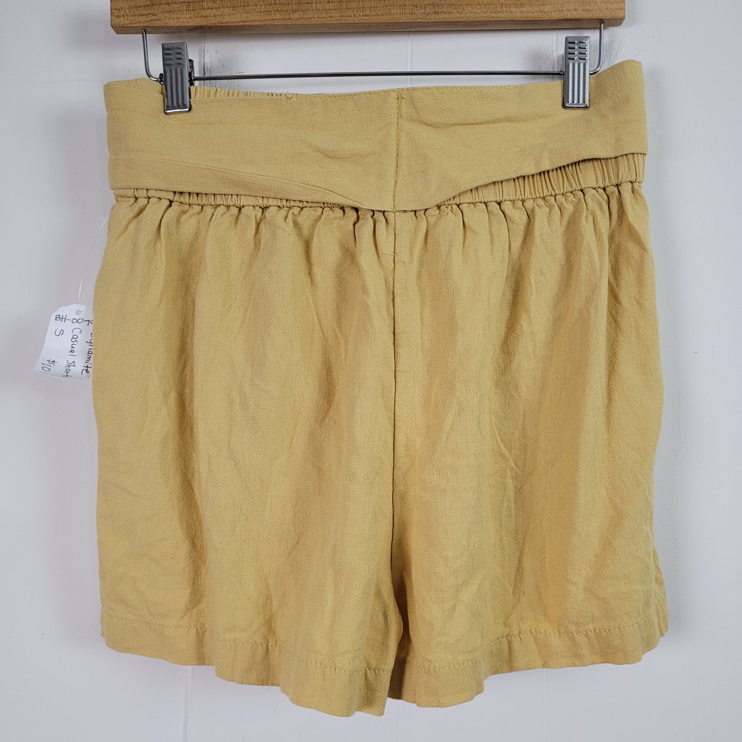 Mustard Linen Blend Paperbag Tie Waist Shorts - Dynamite (Small)