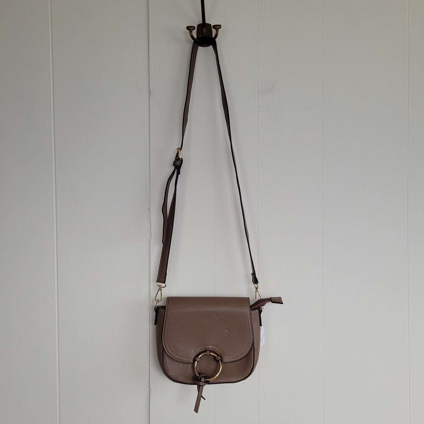 Taupe Crossbody Bag with Gold Hardware - Vieta