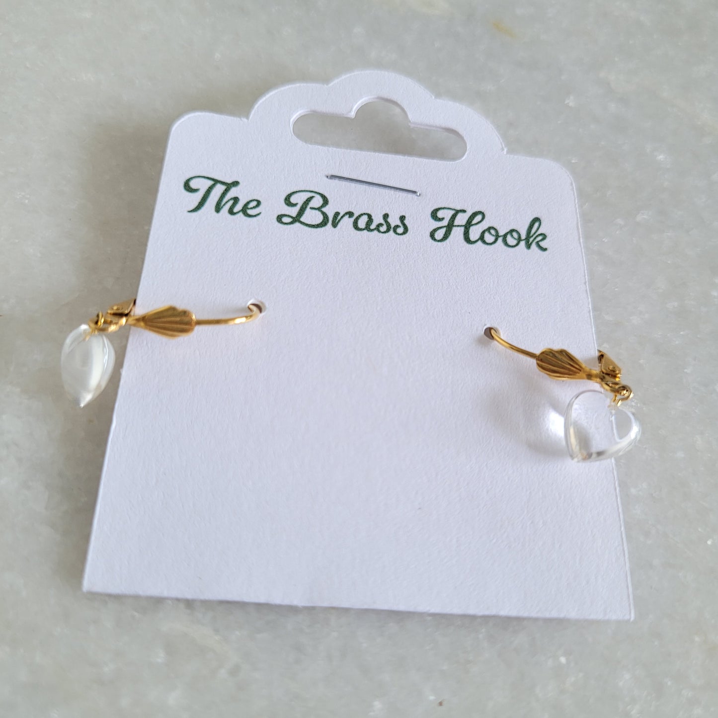 Gold Tone Clear Heart Drop Earrings