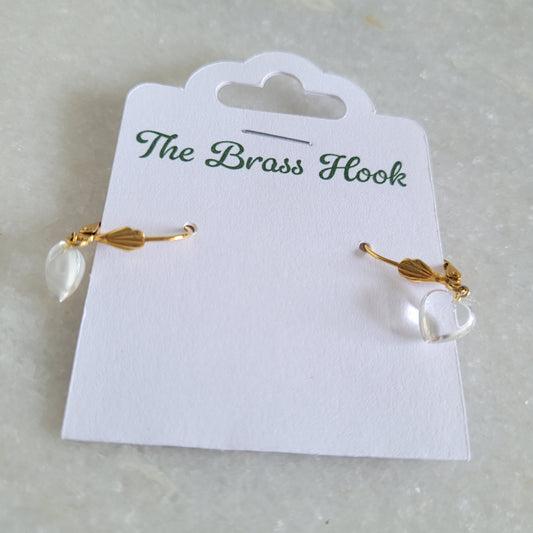 Gold Tone Clear Heart Drop Earrings