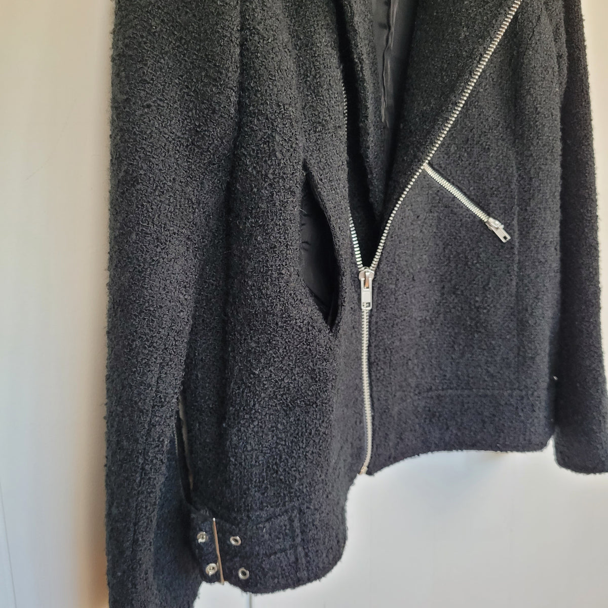 Black Bouclé Moto Jacket - Forever 21 (L)