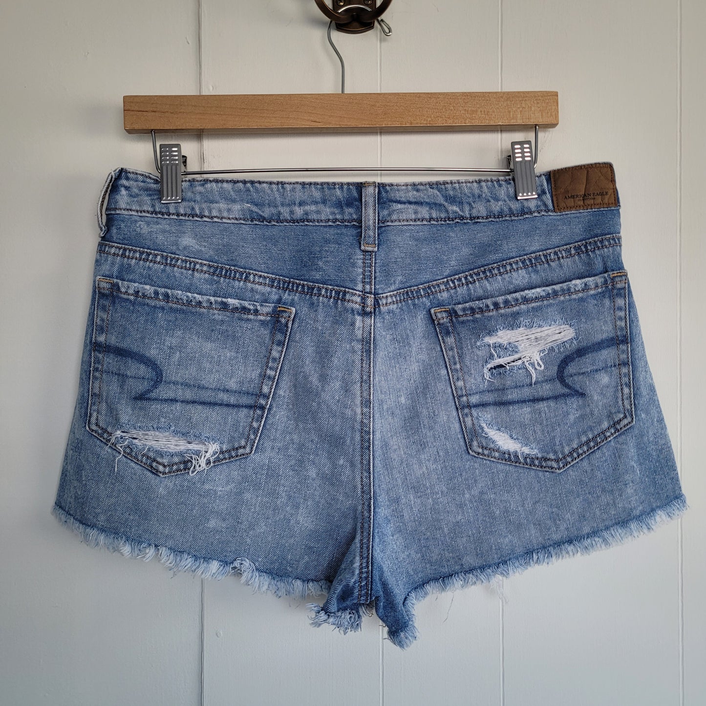 Light Wash Distressed Denim Shorts - Ameridan Eagle (Size 10)