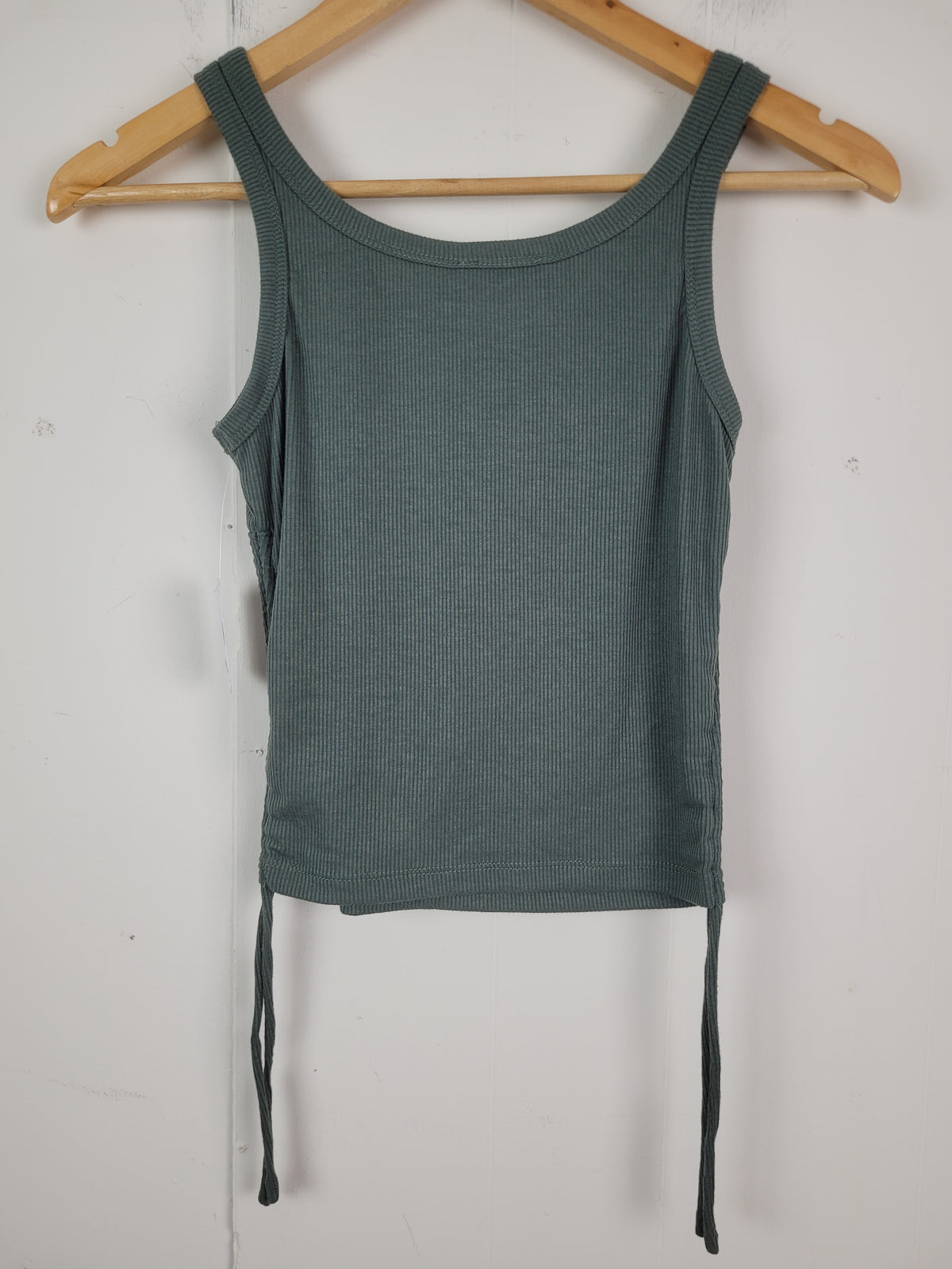 Princess Polly XS Sage Green Ruched Side Ribbed Tank Top