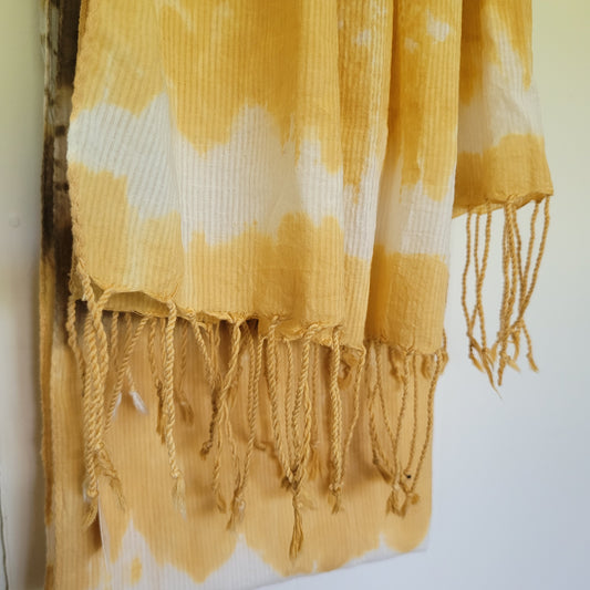 Mustard & Taupe Tie-Dye Fringe Scarf