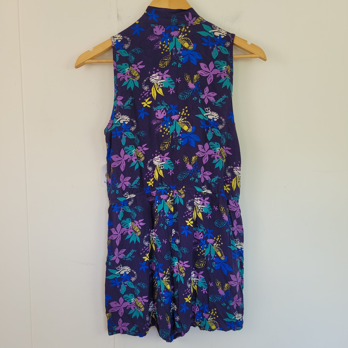 Purple Tropical Print Button-Up Romper - ModCloth (Medium)