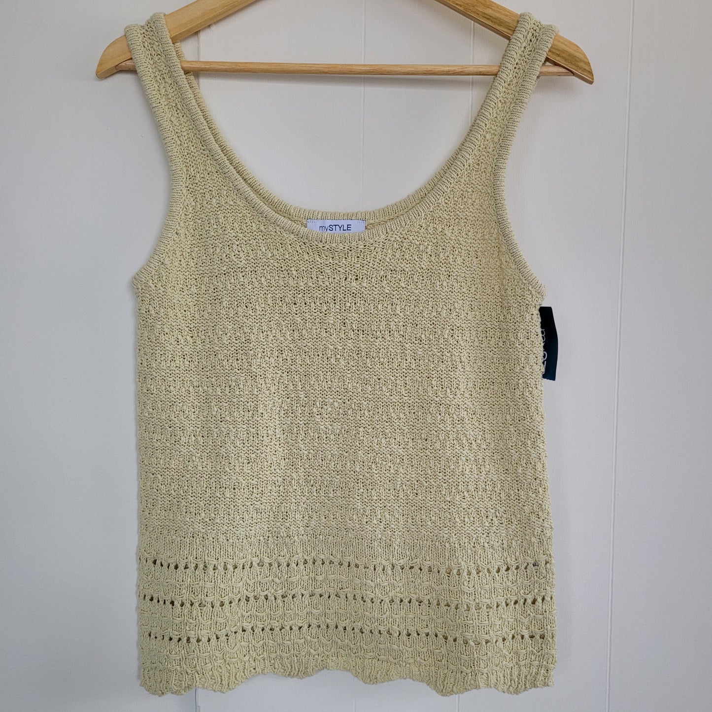 Cream Knit Tank - Lightweight Textured Top -mySTYLE (Size M)