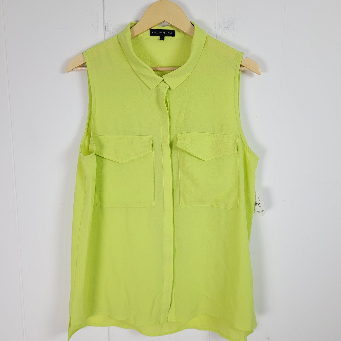 Neon Green Sleeveless Button Front Blouse - Second Female (Large)