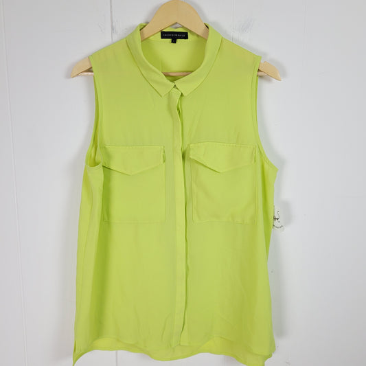 Neon Green Sleeveless Button Front Blouse - Second Female (Large)