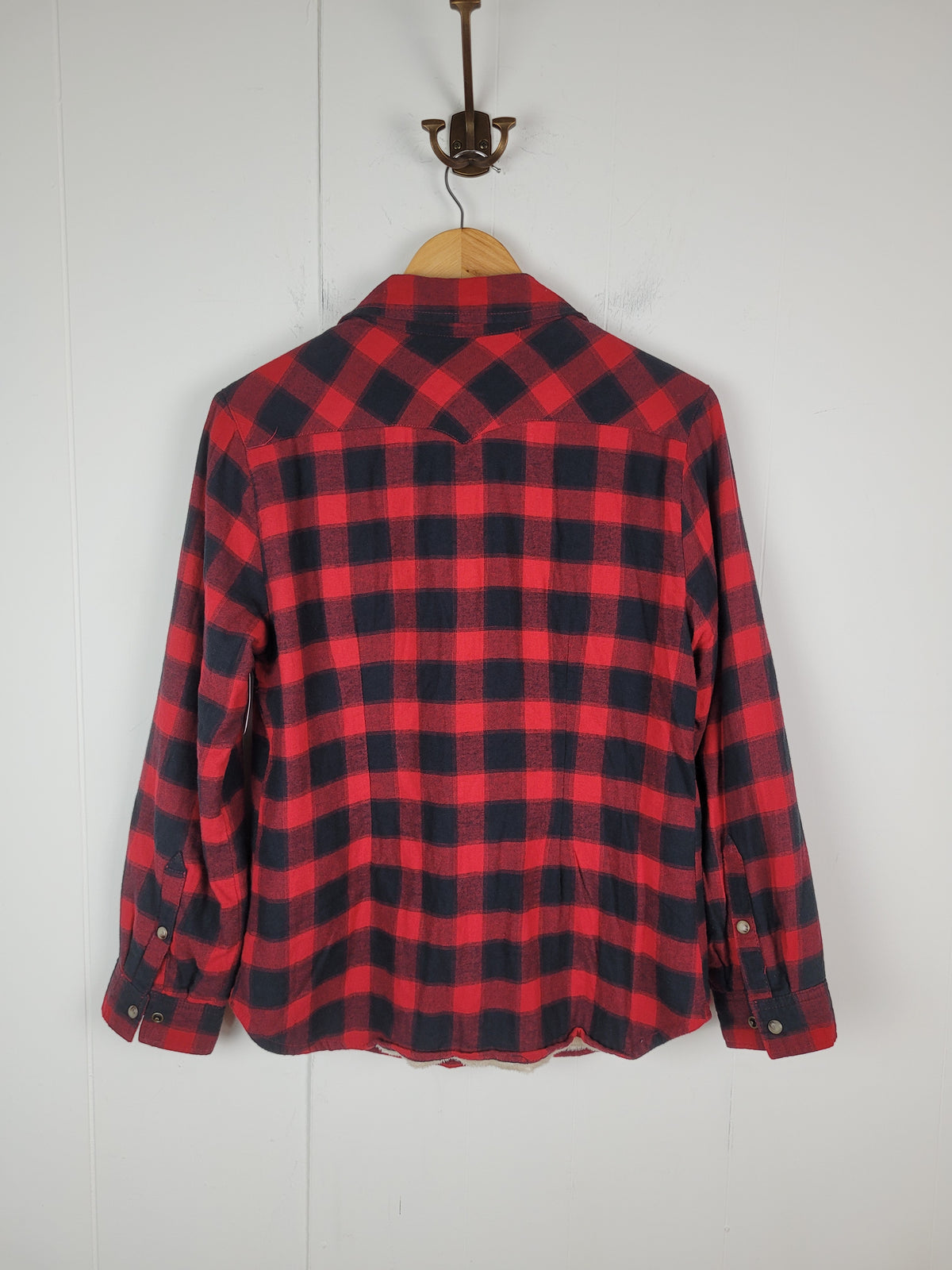 JACHS Girlfriend Small Red & Black Buffalo Plaid Sherpa-Lined Flannel Jacket